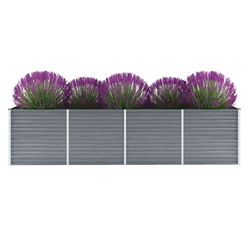 Hommdiy Garten-Hochbeet Verzinkter Stahl, Pflanzkasten Blumenkasten Gemüsebeet Pflanzkübel Gartenbeet Pflanzbeet (Grau-320 x 80 x 77 cm) von Hommdiy