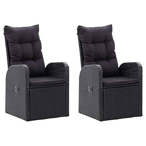 Hommdiy Garten-Liegestühle 2er Gartensessel Gartenstühle mit Auflagen Poly Rattan Schwarz, Stile1 von Hommdiy