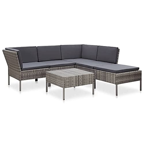 Hommdiy Garten Lounge Set mit Auflagen Garten-Ecksofa, Gartensofagarnitur mit kleinem Tisch, Sofa，Poly Rattan 4 Sofas + 1 Tisch + 1 Hocker Graues Rattan und graue Kissen von Hommdiy