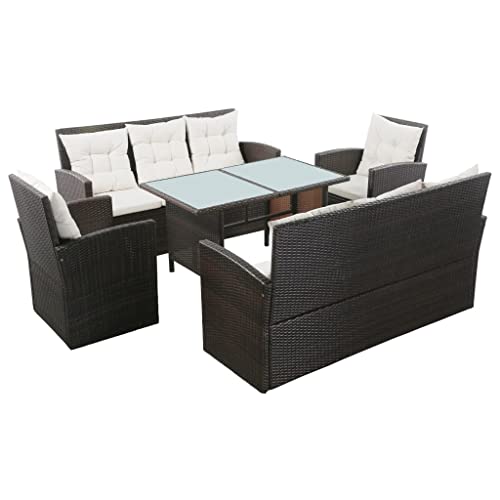Hommdiy Garten-Lounge-Set mit Auflagen Gartenmöbel Set mit Auflagen Polyrattan Sitzgruppe Esstisch Poly Rattan Braun Hommdiy Garten-Lounge-Set mit Auflagen Gartenmöbel Set mit Auflagen Polyrattan Sitzgruppe Esstisch Poly Rattan Braun von Hommdiy