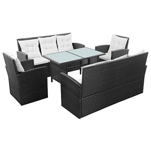 Hommdiy Garten-Lounge-Set mit Auflagen Gartenmöbel Set mit Auflagen Polyrattan Sitzgruppe Esstisch Poly Rattan Schwarz-Weiß von Hommdiy