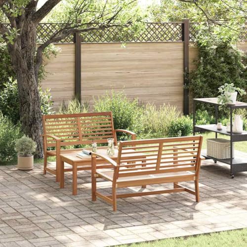 Hommdiy Garten-Sofa-Set 3 pcs Teak-Massivholz(2X Bank + 1x Tisch) Natur von Hommdiy