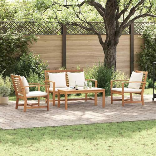 Hommdiy Garten-Sofa-Set 4 pcs Teak-Massivholz(1x Bank + 2X Stuhl + 1x Tisch) Natur und Creme von Hommdiy