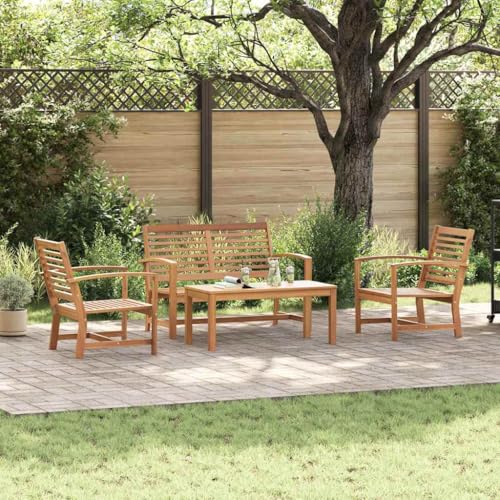 Hommdiy Garten-Sofa-Set 4 pcs Teak-Massivholz(1x Bank + 2X Stuhl + 1x Tisch) Natur von Hommdiy