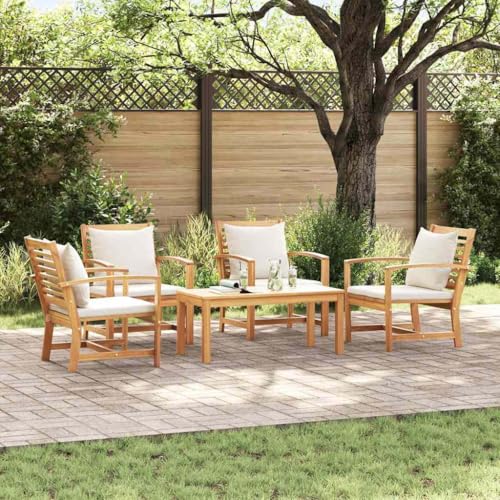 Hommdiy Garten-Sofa-Set 5 pcs Teak-Massivholz(4X Stuhl + 1x Tisch) Natur und Creme von Hommdiy