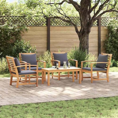 Hommdiy Garten-Sofa-Set 5 pcs Teak-Massivholz(4X Stuhl + 1x Tisch) Natur und Dunkelgrau von Hommdiy