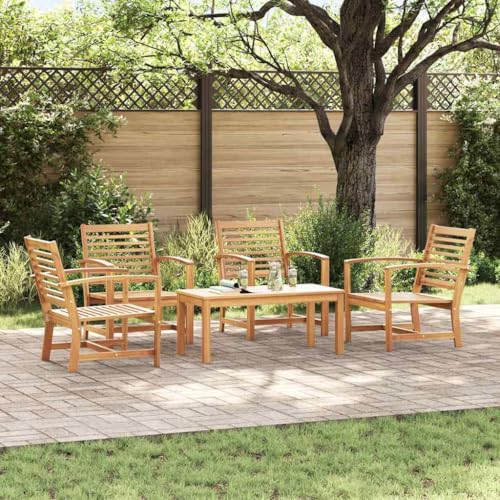 Hommdiy Garten-Sofa-Set 5 pcs Teak-Massivholz(4X Stuhl + 1x Tisch) Natur von Hommdiy
