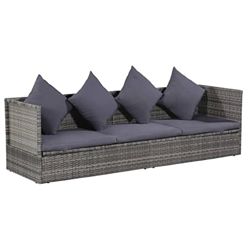 Hommdiy Garten-Sofabett mit Kissen Gartensofa Gartenmöbel Gartenliege Loungebett Outdoor Tagesbett Sofa Garten Schlafsofa Sofa Poly Rattan Grau von Hommdiy