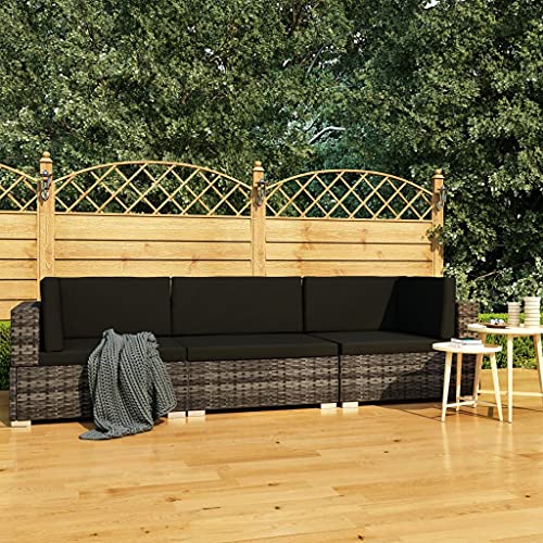 Hommdiy Garten Sofagarnitur 3-TLG. mit Auflagen 3er Sofa Couch Lounge Gartensofa Gartenmöbel Sitzgruppe Rattansofa Poly Rattan Grau und Anthrazit,3-TLG. von Hommdiy
