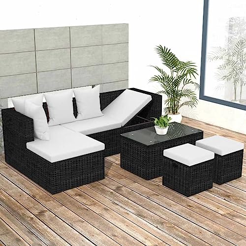 Hommdiy Garten Sofagarnitur 4-TLG. Poly Rattan Lounge Gartenmöbel Sofa Ecksofa von Hommdiy