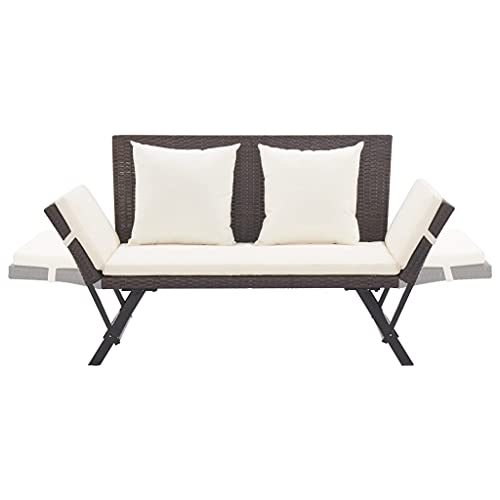 Hommdiy Gartenbank Beidseitig verstellbar 176cm Sonnenliege Sitzbank Bank Gartenliege Liege Gartenmöbel Balkonbank Parkbank Terrasse Poly Rattan von Hommdiy