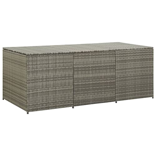 Hommdiy Gartenbox Auflagenbox Kissenbox Kiste Gartentruhe Truhe Box Aufbewahrungsbox Auflagenkiste Garten Poly Rattan Grau 180 x 90 x 70 cm von Hommdiy