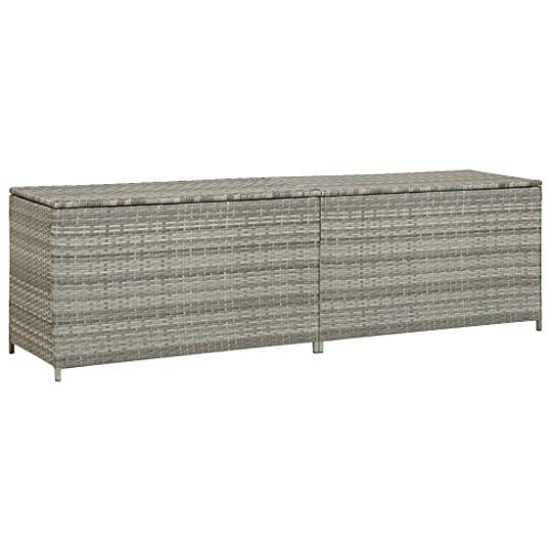 Hommdiy Gartenbox Auflagenbox Kissenbox Kiste Gartentruhe Truhe Box Aufbewahrungsbox Auflagenkiste Garten Poly Rattan Grau 200 x 50 x 60 cm von Hommdiy