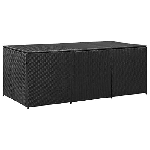 Hommdiy Gartenbox Auflagenbox Kissenbox Kiste Gartentruhe Truhe Box Aufbewahrungsbox Auflagenkiste Garten Poly Rattan Schwarz 180 x 90 x 75 cm von Hommdiy