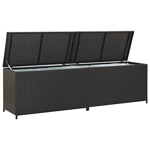 Hommdiy Gartenbox Auflagenbox Kissenbox Kiste Gartentruhe Truhe Box Aufbewahrungsbox Auflagenkiste Garten Poly Rattan Schwarz 200 x 50 x 60 cm von Hommdiy