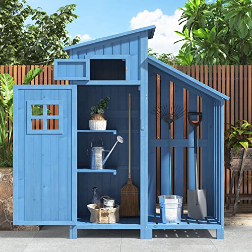 Hommdiy Gartenhaus Holz Gerätehaus Gartenschrank Geräteschuppen Geräteschrank 124x46x174cm Blau von Hommdiy