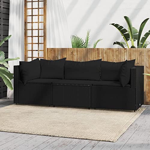 Hommdiy Gartenmöbel Couch-Set Ecksofa 3 TLG. Garten Lounge Set mit Kissen Schwarz Poly Rattan von Hommdiy