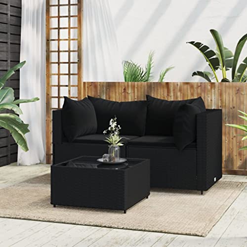 Hommdiy Gartenmöbel Couch-Set Ecksofa 3 TLG. Garten Lounge Set mit Kissen Schwarz Poly Rattan von Hommdiy