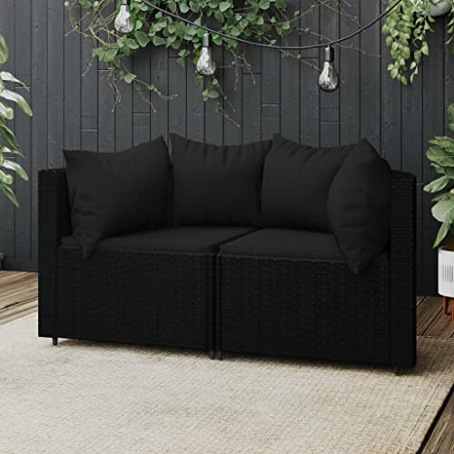 Hommdiy Gartenmöbel Couch Set Ecksofa Garten Ecksofas mit Kissen 2 STK. Schwarz Poly Rattan von Hommdiy