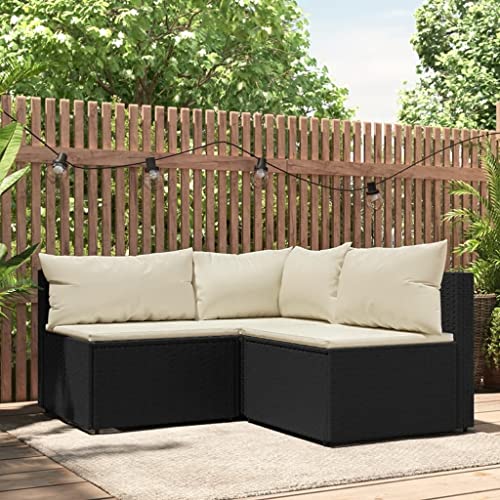 Hommdiy Gartenmöbel Set Balkonmöbel 3-TLG. Garten-Lounge-Set mit Kissen Schwarz Poly Rattan von Hommdiy