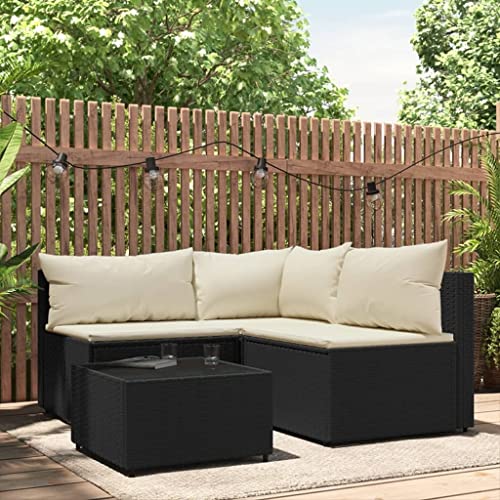 Hommdiy Gartenmöbel Set Balkonmöbel 4-TLG. Garten-Lounge-Set mit Kissen Poly Rattan Schwarz und Weiß Eckteil + 2X Mittelteil + Tisch Hommdiy Gartenmöbel Set Balkonmöbel 4-TLG. Garten-Lounge-Set mit Kissen Poly Rattan Schwarz und Weiß Eckteil + 2X Mittelteil + Tisch von Hommdiy
