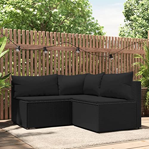 Hommdiy Gartenmöbel Sofa-Set Ecksofa 3 TLG. Garten Lounge Set mit Kissen Schwarz Poly Rattan von Hommdiy