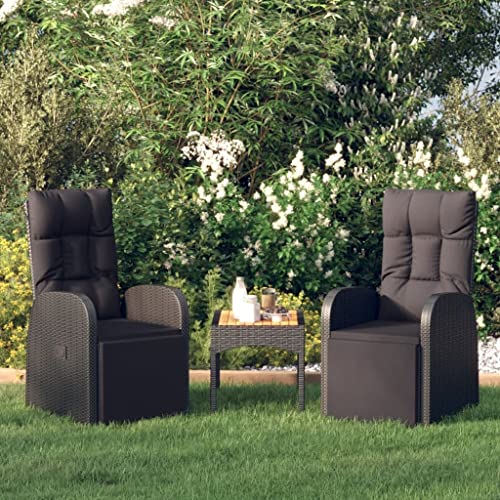 Hommdiy Gartensessel mit Kissen 2 STK. Verstellbar Schwarz Poly Rattan von Hommdiy