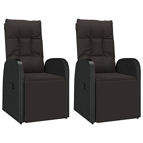 Hommdiy Garten Liegestuhl mit Auflage Gartenstuhl Relaxstuhl Sessel Sonnenliege Hochlehner Stuhl Gartensessel Gartenmöbel Poly Rattan Schwarzl mit Kissen 2 STK. Verstellbar Schwarz Poly Rattan von Hommdiy