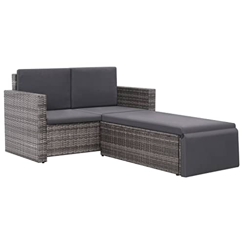 Hommdiy Gartensofa 7-TLG. Poly Rattan Grau Gartenmöbel Lounge Sitzgruppe Sofa von Hommdiy