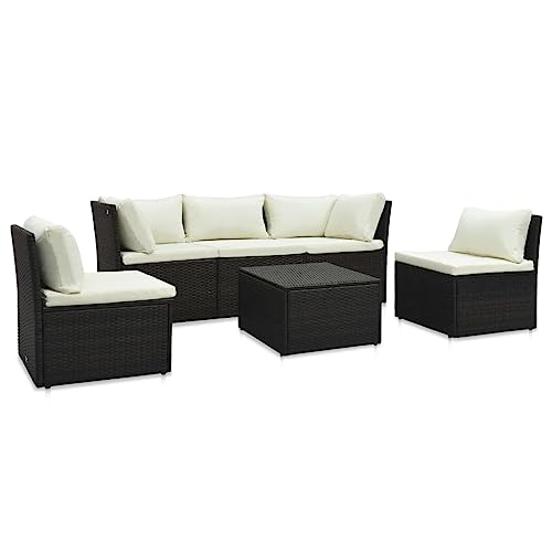 Hommdiy Gartensofa-Set mit Kissen, 6-teiliges Gartensofa-Set, Gartenmöbel-Lounge-Set, Garten-Set, Sitzgruppe, Garten-Set, Poly Rattan,Braun von Hommdiy