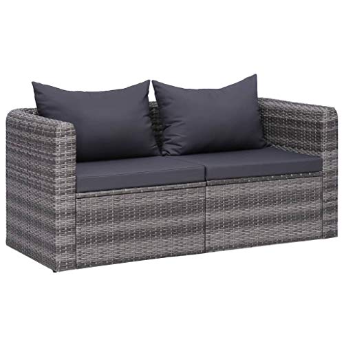 Hommdiy Gartensofagarnitur mit Kissen, Gartensofa, Gartenmöbel Loungeset, Gartenset, Sitzgruppe, Gartengarnitur, Polyrattan,Grau,2 Sitzplätze von Hommdiy