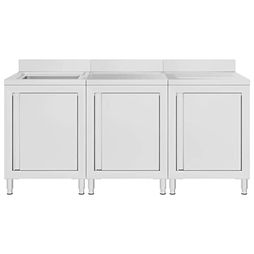 Hommdiy Gastro Spülenunterschrank Spülschrank Spülbecken Spültisch Gastrospüle Spüle Arbeitsschrank Küchenschrank Edelstahl 180 x 60 x 96 cm (Becken + Arbeitsplatte + Abtropffläche) von Hommdiy