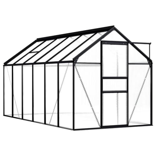 Hommdiy Gewächshaus UV-beständig Wärmeisoliert Treibhaus Tomatenhaus Frühbeet Garten Pflanzenhaus Gartenhaus Anthrazit Aluminium 7,03 m²,190 x 370 x 125/195 cm von Hommdiy