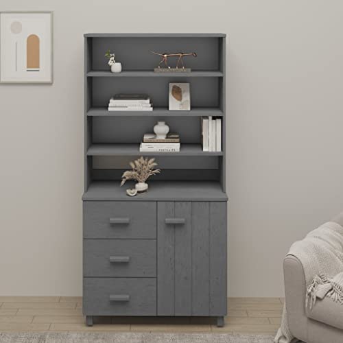 Hommdiy Highboard HAMAR Massivholz Kiefer Dunkelgrau Grau von Hommdiy