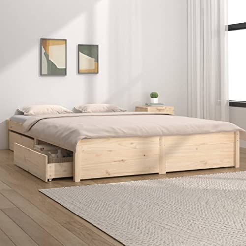 Hommdiy Holzbett, Bett mit Lattenrost und 4 Schubladen, 140 x 200 cm Braun Matratze Nicht im Lieferumfang enthalten von Hommdiy