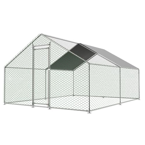 Hommdiy Hühnerstall Freilaufgehege mit Sicherheitsschloss und Wasserdichtes PE-Tuch, Kleintiergehege aus Metall für Hühner, Kaninchen und weitere Kleintiere (3x4x2m) von Hommdiy