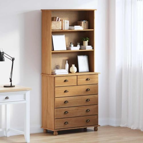 Hommdiy Hutch mit Schubladen Braun 91 x 40 x 200,5 cm Massivholz Kiefer 6 Schubladen von Hommdiy