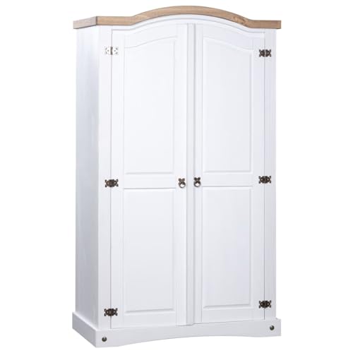 Hommdiy Kiefer Kleiderschrank Mexiko-Stil Corona 2 Türen Garderobenschrank Schlafzimmerschrank Dielenschrank Holzschrank Schrank Weiß,101 x 52 x 170 cm Hommdiy Kiefer Kleiderschrank Mexiko-Stil Corona 2 Türen Garderobenschrank Schlafzimmerschrank Dielenschrank Holzschrank Schrank Weiß,101 x 52 x 170 cm von Hommdiy