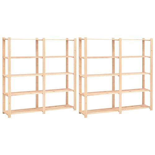 Hommdiy Kiefernholz Massiv Lagerregal 5 Böden Standregal Bücherregal Haushaltsregal Küchenregal Kellerregal Büroregal Holzregal 2 STK. 170x38x170cm Massivholz Kiefer 500kg von Hommdiy