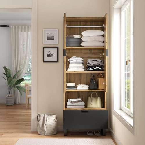 Hommdiy Kleiderschrank Garderobenset,Garderobenschrank-1St, 1 Schubkästen, EIN Fach mit verstellbaren Einlegeböden,mit Kleiderstange (Nur Kleiderstange) von Hommdiy