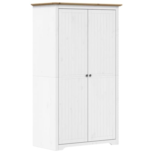 Hommdiy Kleiderschrank Kleiderschrank für das Schlafzimmer Wohnzimmer BODO Weiß & Braun 101x52x176,5 cm Kiefernholz von Hommdiy