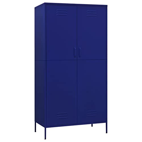 Hommdiy Kleiderschrank Kleiderschrank für das Schlafzimmer Wohnzimmer Marineblau 90x50x180 cm Stahl von Hommdiy