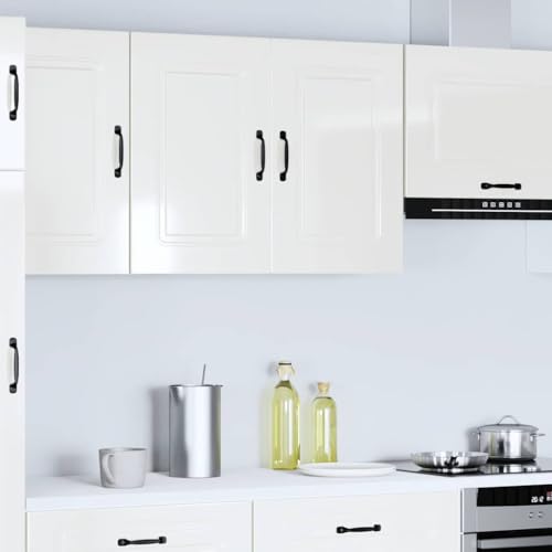 Hommdiy Küchen-Hängeschrank Kalmar Hochglanz-Weiß Schrank Küchenschrank Holzwerkstoff Küchenzeile Küchenmöbel Unterschrank 1x Hängeschrank (2 Türen) 80 x 31 x 60 cm von Hommdiy