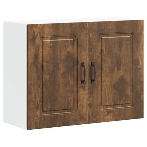 Hommdiy Küchen-Hängeschrank Kalmar Räuchereiche Schrank Küchenschrank Holzwerkstoff Küchenzeile Küchenmöbel Unterschrank 1x Hängeschrank (2 Türen) 80 x 31 x 60 cm von Hommdiy