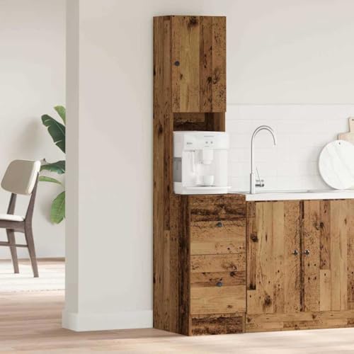Hommdiy Küchenschrank mit Schubladen mit Regal mit Speicher mit Tür Altholz Holzwerkstoff von Hommdiy