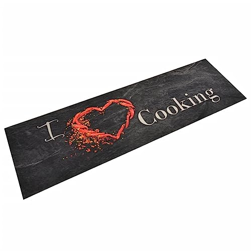 Hommdiy Küchenteppich Waschbar Cooking Schwarz 45x150 cm Samt von Hommdiy