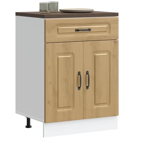 Hommdiy Küchenunterschrank Kalmar Artisan-Eiche Schrank Küchenschrank Holzwerkstoff Küchenzeile Küchenmöbel Unterschrank 1x Unterschrank (2 Türen 1 Schublade) 60 x 46 x 81.5 cm von Hommdiy