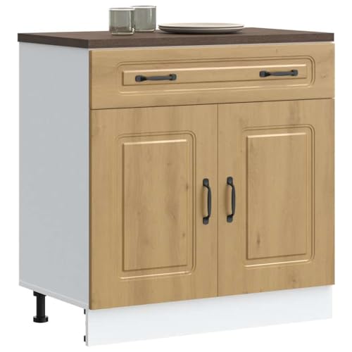 Hommdiy Küchenunterschrank Kalmar Artisan-Eiche Schrank Küchenschrank Holzwerkstoff Küchenzeile Küchenmöbel Unterschrank 1x Unterschrank (2 Türen 1 Schublade) 80 x 46 x 81.5 cm von Hommdiy