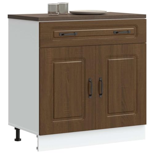 Hommdiy Küchenunterschrank Kalmar Braun Eichen-Optik Schrank Küchenschrank Holzwerkstoff Küchenzeile Küchenmöbel Unterschrank 1x Unterschrank (2 Türen 1 Schublade) 80 x 46 x 81.5 cm von Hommdiy