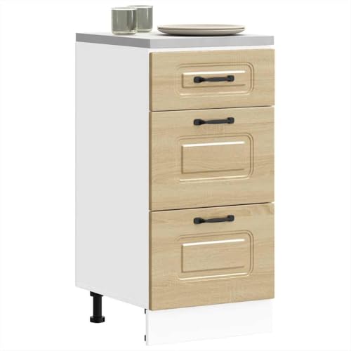 Hommdiy Küchenunterschrank Kalmar Hochglanz-Weiß Schrank Küchenschrank Holzwerkstoff Küchenzeile Küchenmöbel Unterschrank 1x Unterschrank (3 Schubladen) 40 x 46 x 81.5 cm von Hommdiy